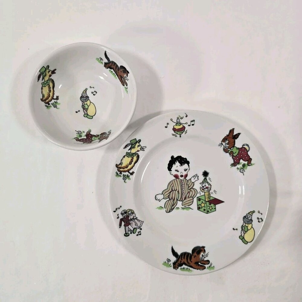 Vintage Mayer China Toyland Dinner Plate and Bowl Restaurant Ware USA 359 362